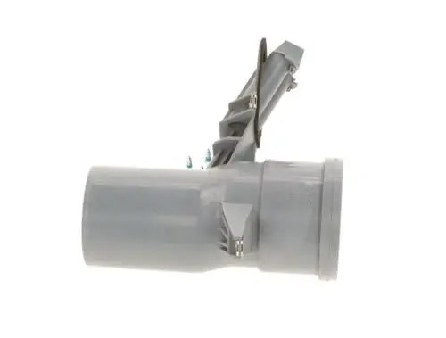 BOSCH Abgasanschluss in grauer Farbe, mit einem geraden Anschluss und einem beweglichen Mechanismus zur Regulation des Abgasflusses.